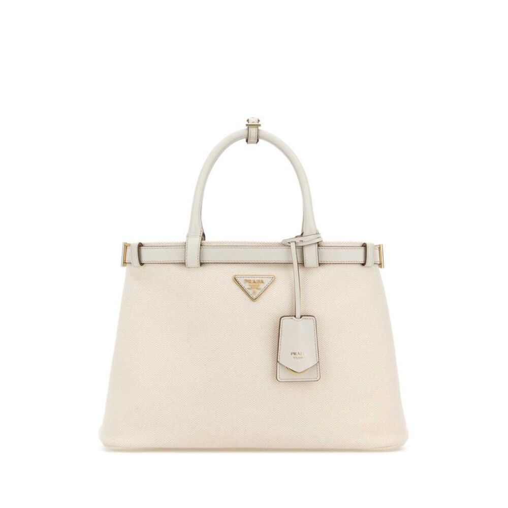 Prada Women Ivory Canvas Shopping Bag